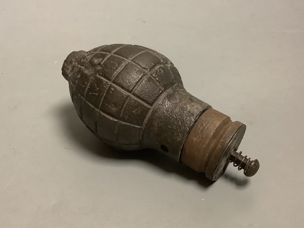 An inert WWII French citrus grenade. Please note - only available to UK buyers. Collection only - postage not available.